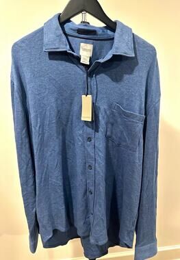 GIASONE Mens XL Blue Solid Long Sleeve Button-Up- NWT